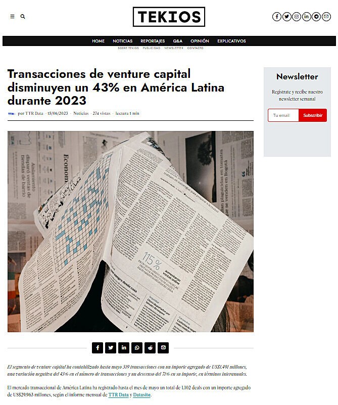 Transacciones de venture capital disminuyen un 43% en Amrica Latina durante 2023
